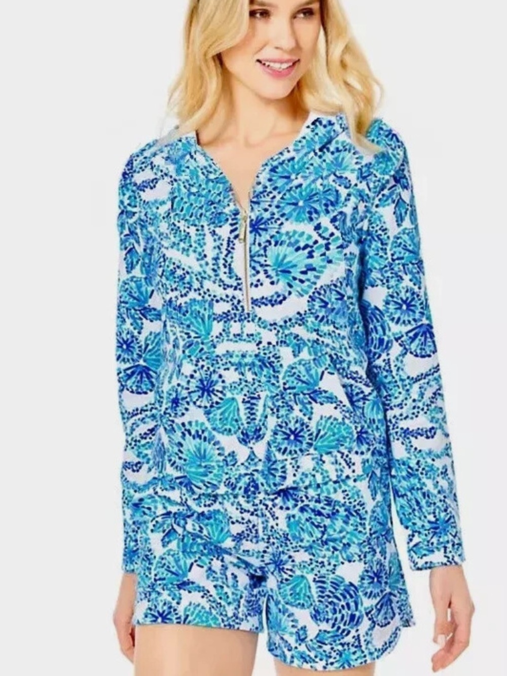 NWT LILLY Pulitzer skipper POPOVER TURQUOISE OASIS SHELL ME YOU LOVE ME Sz M
